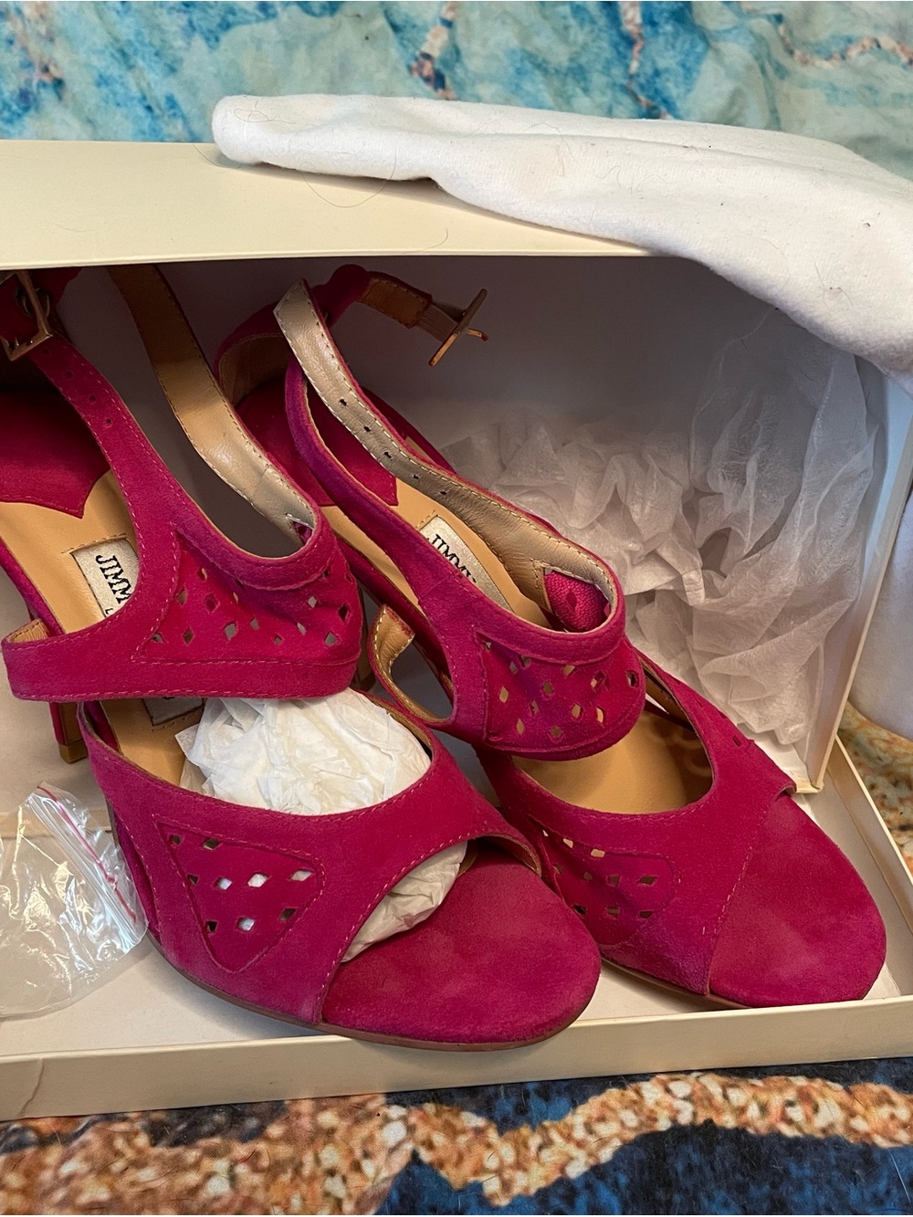 Jimmy Choo Hot Pink Suede Cutout Peep-Toe Slingback Heels